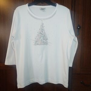 Distinct Beaded Christmas Tree Blouse Sz M